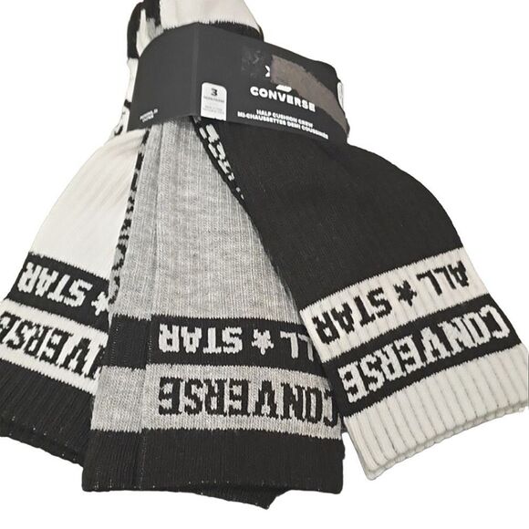 Converse All-Star 3PK Striped Band Crew Socks - Picture 1 of 6